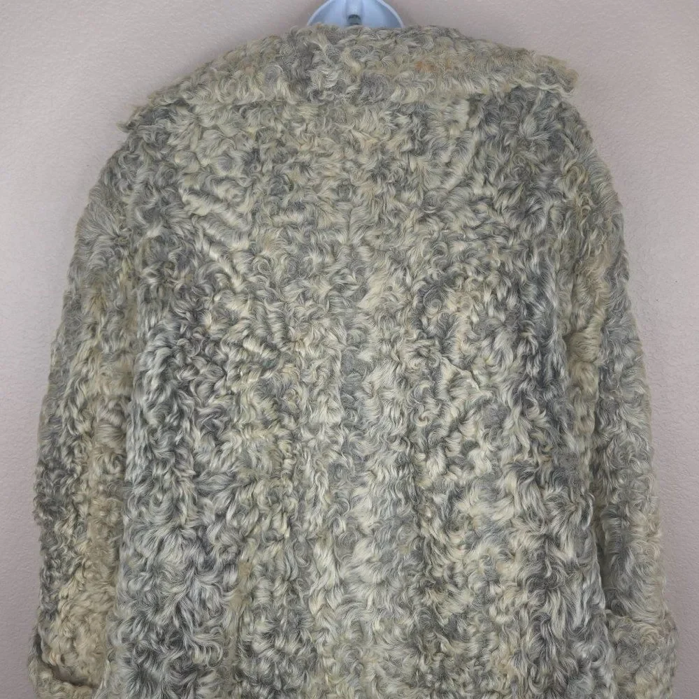 Vintage 50s Curly Lamb Mongolian Fur Coat Beige Gray Womens M Jordan Marsh - Picture 4 of 13